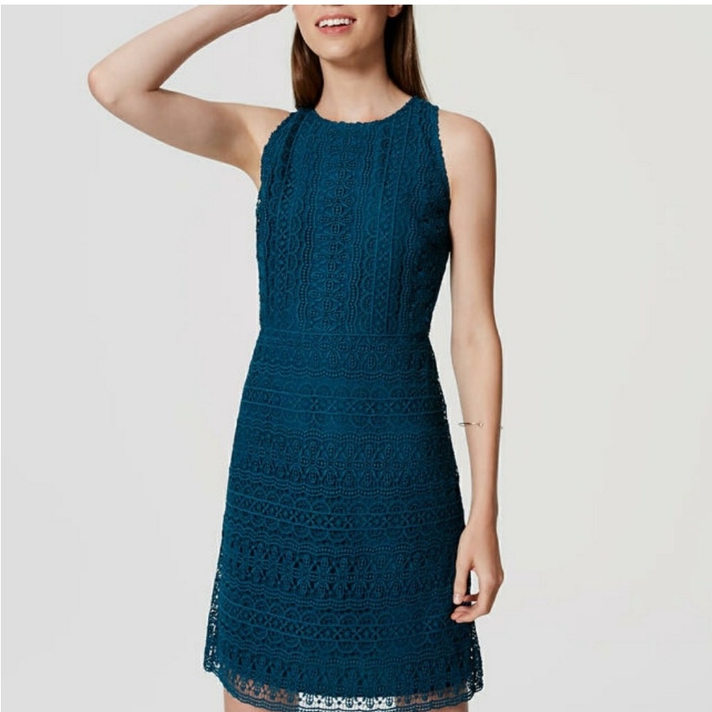 LOFT Teal Halter Fit and Flare Midi Dress